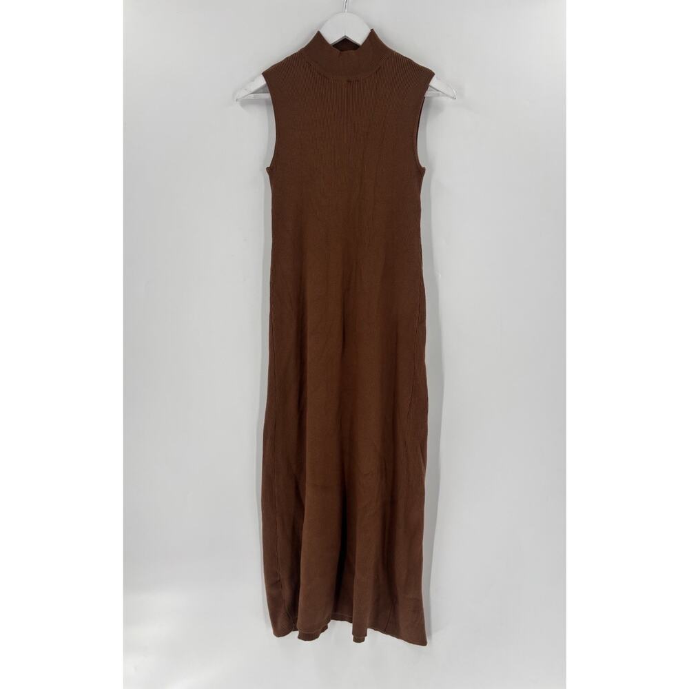 Point Sleeveless Sweater Dress Womens Medium Brown Knit Maxi Pullover Stretchy